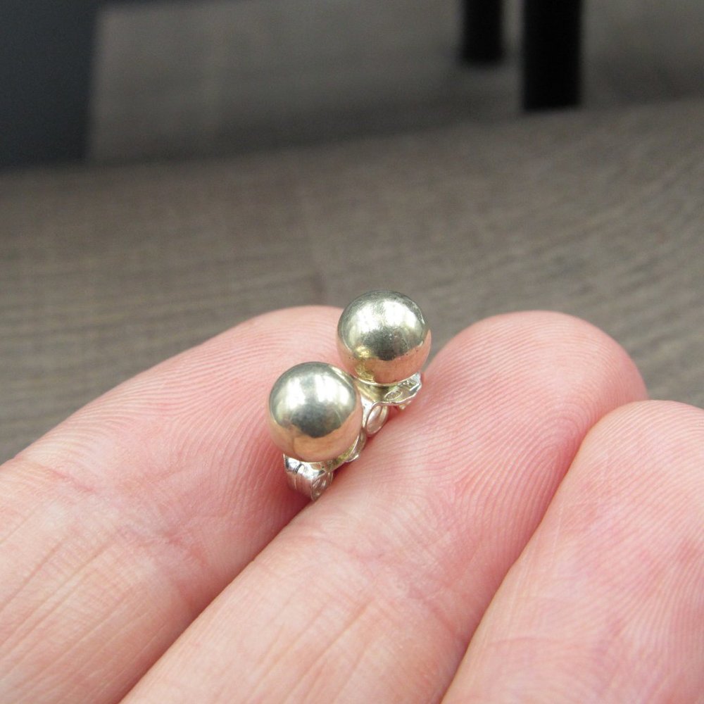 Sterling Silver Small Plain Orb Stud Earrings - image 3